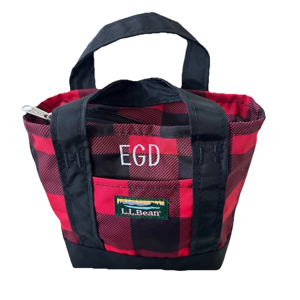 L.L.Bean Everyday Mini Tote Bag XS Red Black Buffalo Plaid Double Handles *READ*